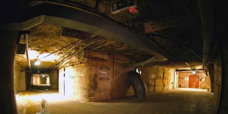 Another of the bunker's roadways, some parts of the former stone quarry are wet due to water ingress through the ground above.