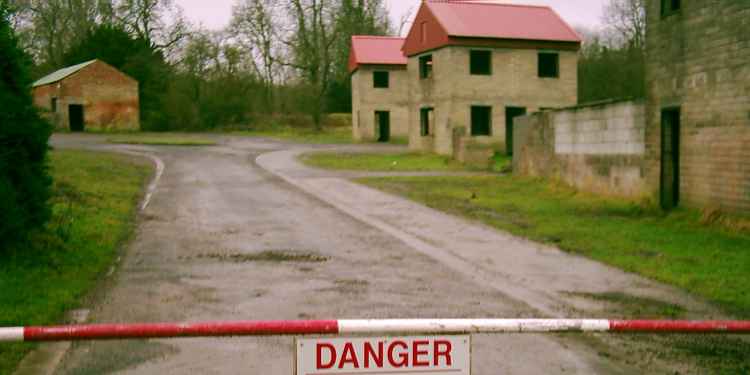 Warning signs at Imber Village.