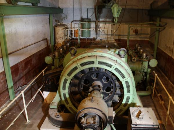 A WWII generator in the engine hall at Eastlays Quarry.