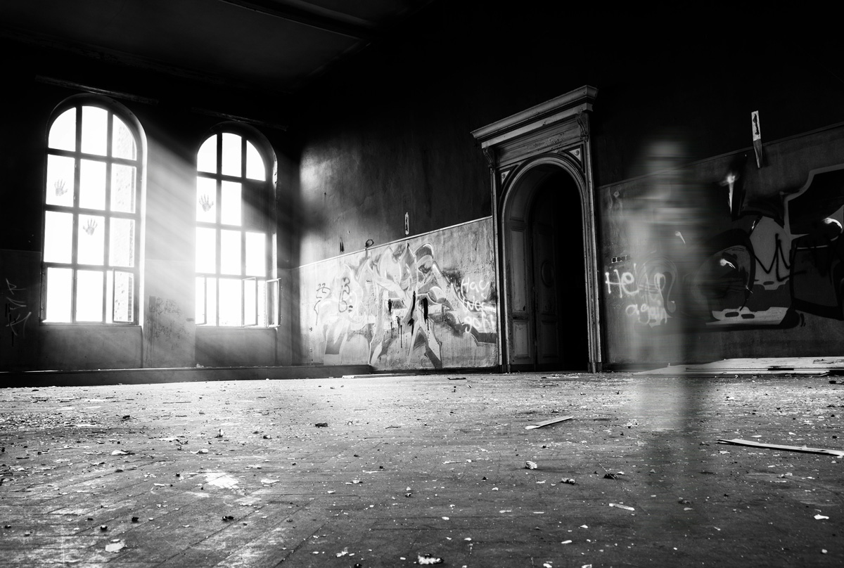 Ghostly Figure Standing Inside Building