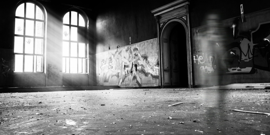 Ghostly Figure Standing Inside Building